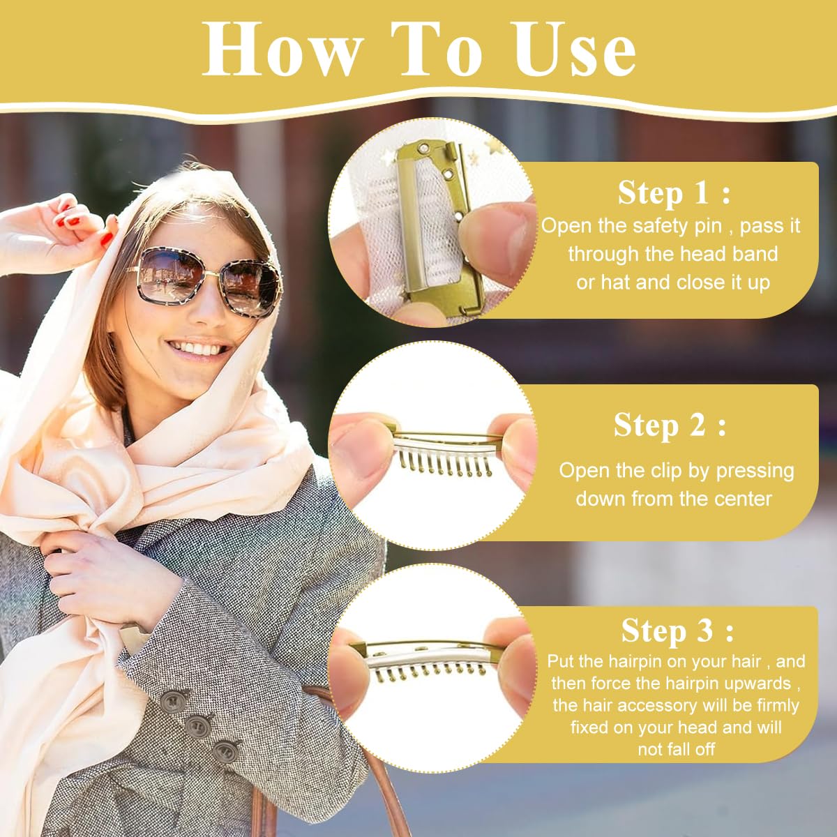 MAYCREATE Chunni Clips for Brides with Safety Pins and 10 Teeth Grip | 20PCS Gold Stainless Steel Dupatta Pins