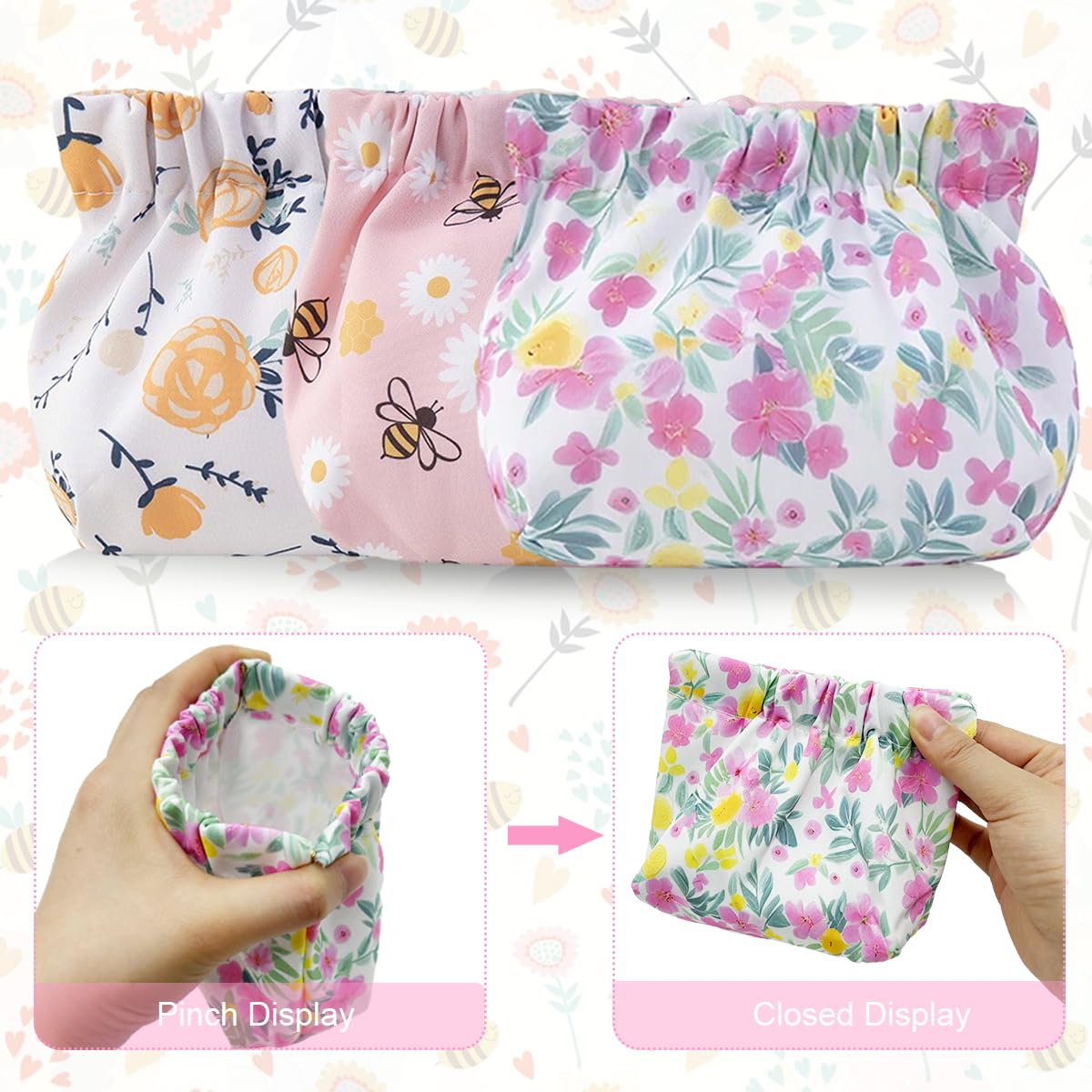 MAYCREATE® 3pcs Makeup Pouch Small Pouch for Girls, Floral Print Makeup Pouches for Women, Cute Oxford Cloth Cosmetic Bag Coin Lipstick Pouch Set