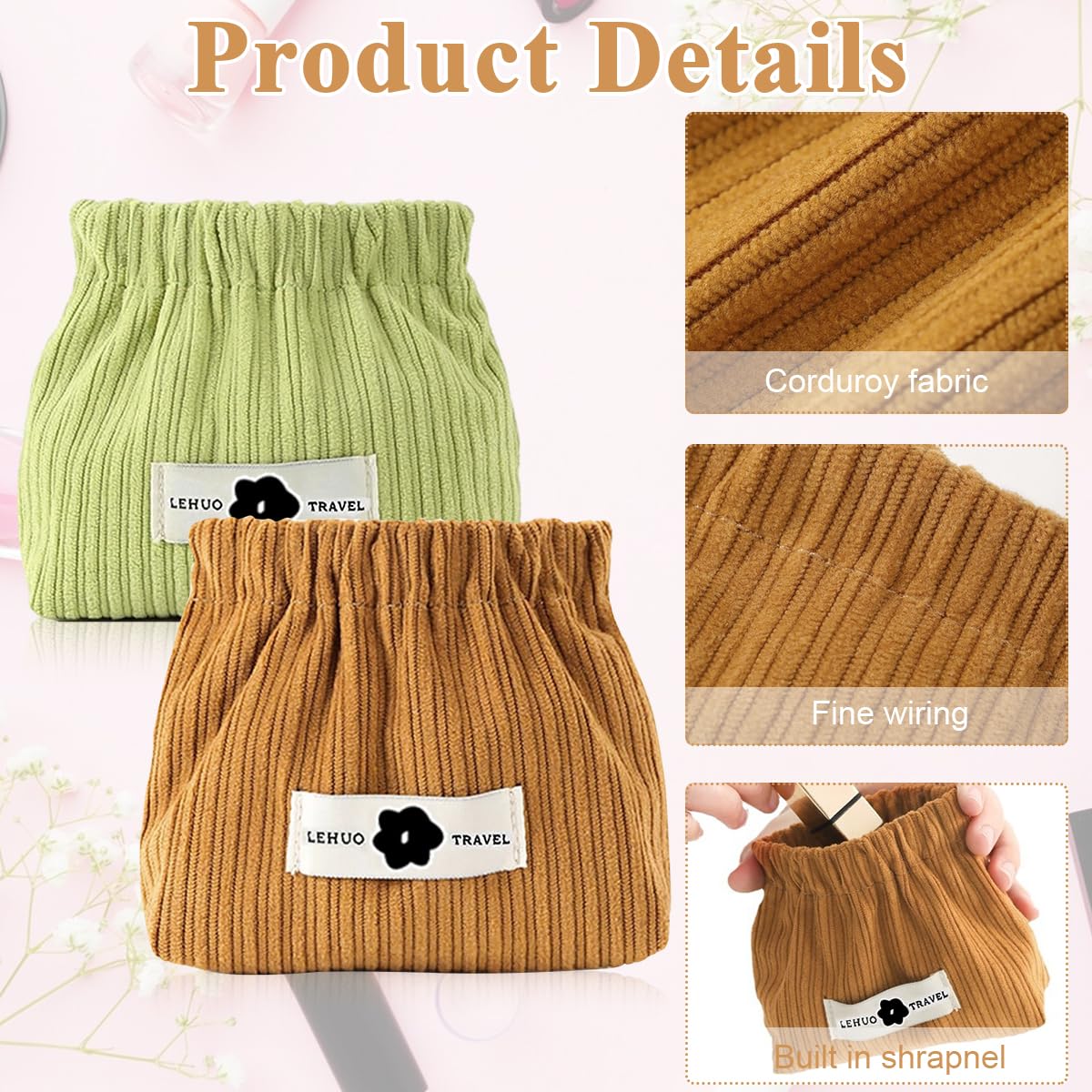 MAYCREATE Small Makeup Pouch for Travel with Spring Loaded Opening 13x5x12cm Corduroy Set
