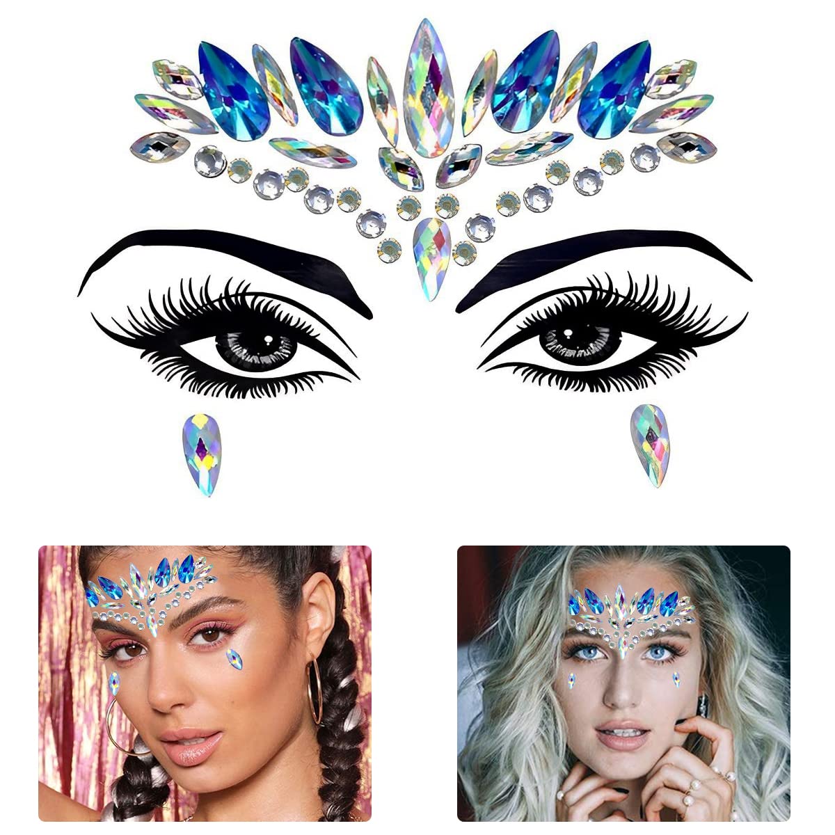 MAYCREATE Rhinestone Face Sticker for Festival Makeup and Party Looks | Self Adhesive Acrylic Gems