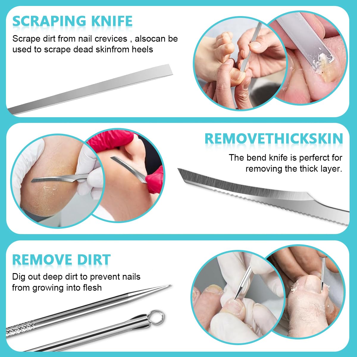 MAYCREATE Ingrown Toenail Tool Kit for Nail Care with 6pcs Dual End Design | Surgical Stainless Steel