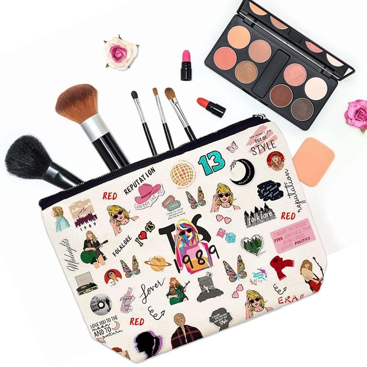 MAYCREATE Taylor Swi*t Makeup Pouch Cotton Makeup Bag for Women Girls, Fashion Taylor Print Makeup Organizer Bag, Cosmetic Makeup Bag for Travel, Makeup Organizer Pouch for TS Merch Music Fans Gifts