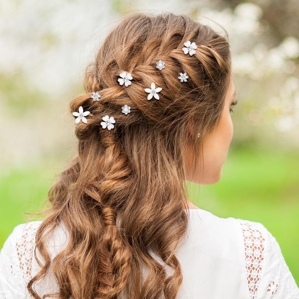 MAYCREATE Hair Clips for Girls with Buckle Clamp Design and Rhinestone Floral Accents | 20pcs White Styling Barrettes