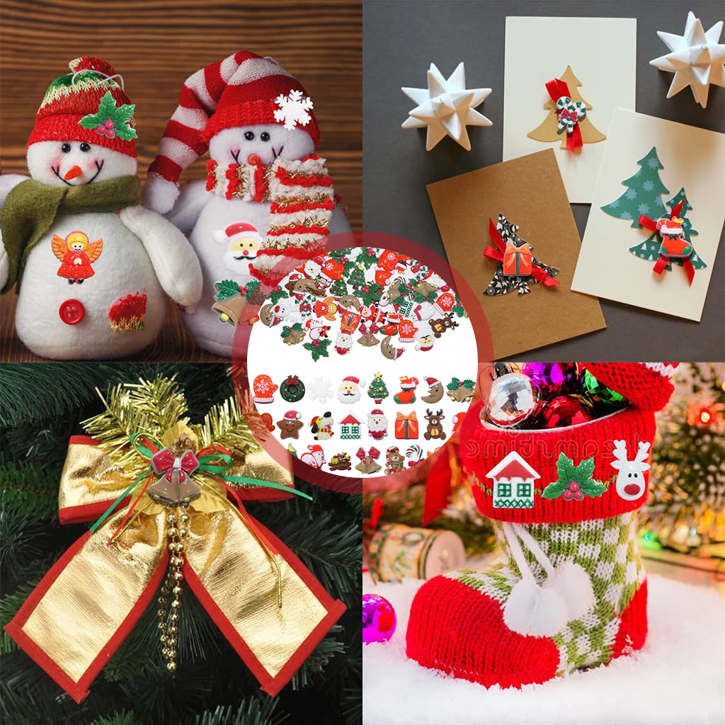 MAYCREATE 100Pcs Mini Christmas Resin Charms for DIY Crafts Christmas Resin Home Decor Window Resin Charms Home Decor Christmas Ornaments for Door, DIY Crafts, Wall