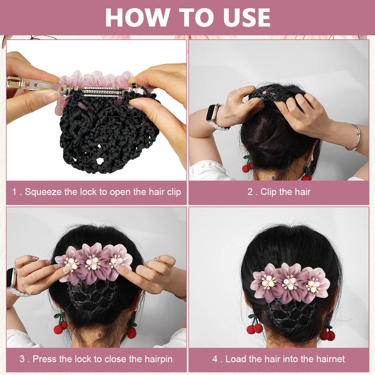 MAYCREATE Hair Bun Accessories for Women with Pearl Mesh Snood Net Clip | 3 PCS Set