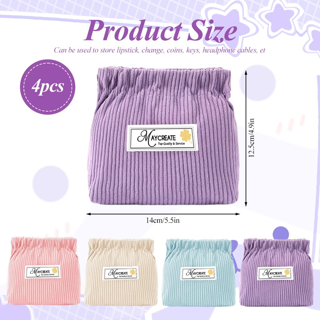 MAYCREATE Corduroy Storage Pouch Set for Travel with Easy Squeeze Open Closure 13×5×12 cm | Jewelry and Coin Organizer Bags