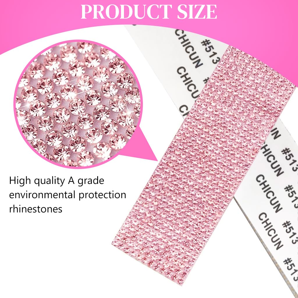 MAYCREATE Self Adhesive Crystal Rhinestone Ribbon for DIY Crafts and Decor | Pink 2 PCS
