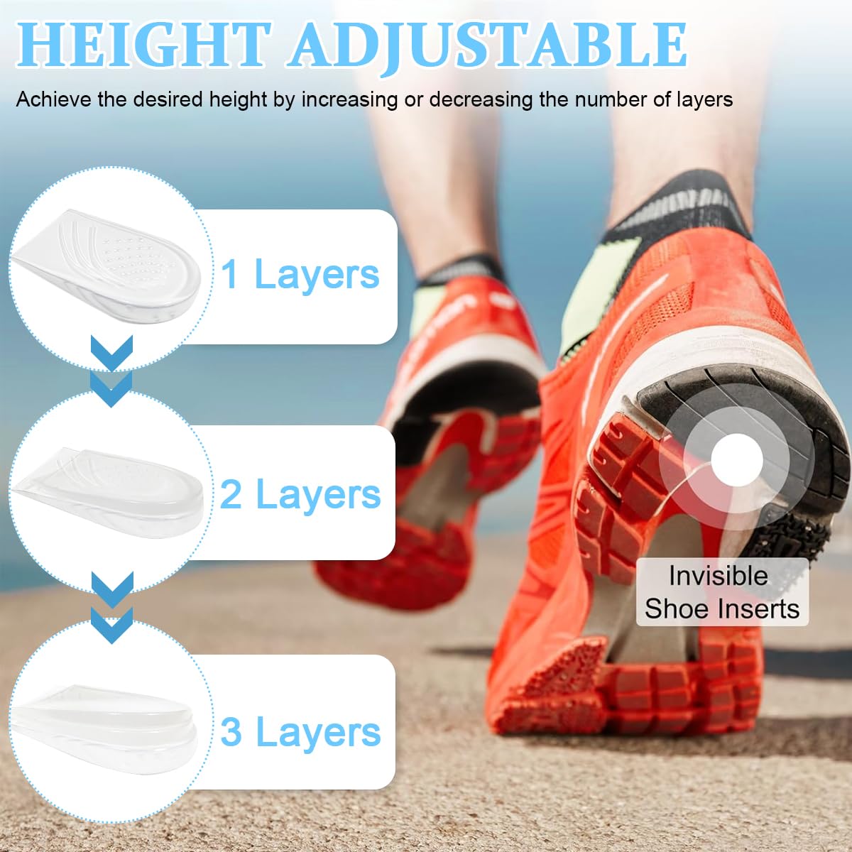 MAYCREATE Adjustable Orthotics Shoe Insert Heel Wedge for Supination & Pronation Correction Self-adhesive Gel Orthotics Shoe Insert for Improving Bow Legs, Knee Pain, Foot Alignment, One Pair