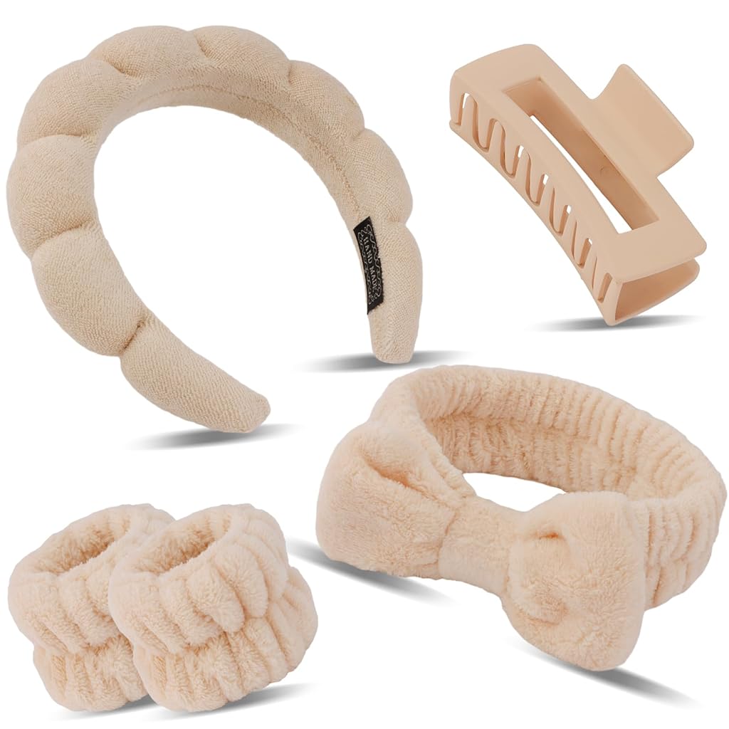 MAYCREATE® Spa Headband Wristband Set with Hair Clips Skincare Headbands for Washing Face Skin Care Puffy Makeup Headband Wrist Bands Preppy Teen Girl Women Gifts