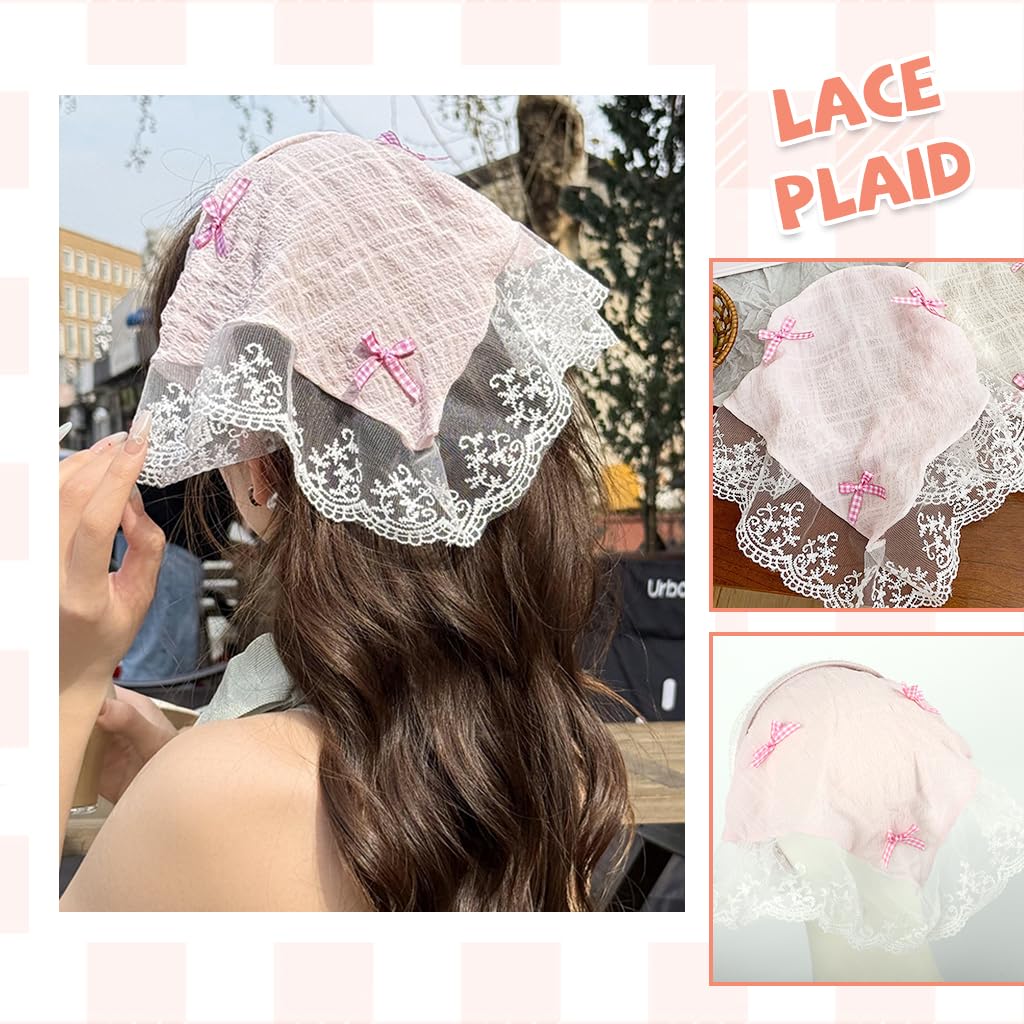 MAYCREATE Hair Bands for Women featuring Lace and Plaid Bow Design | 2Pcs Boho Head Scarf Set
