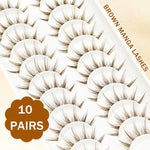 MAYCREATE® 10 Pairs Brown Lashes Natural Light Brown False Eyelashes Clear Band Faux 3D Mink False Eyelashes Natural Looking Fluffy Cat Eye Wispy Strip Lashes