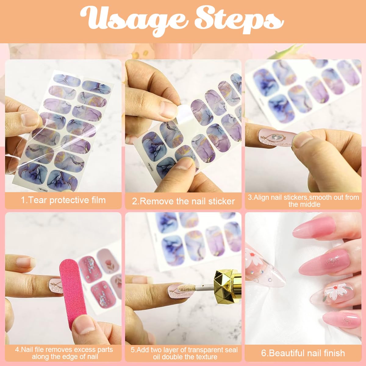 MAYCREATE Nail Stickers for DIY Nail Art with Self Adhesive Full Cover Design 70pcs | 5 Styles