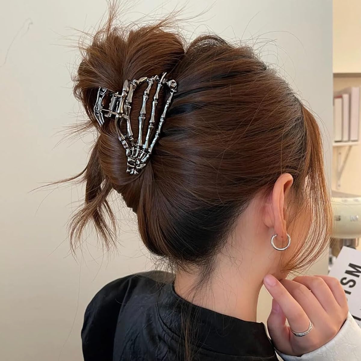 MAYCREATE Gothic Hair Claw Clips for Halloween with Metal Alloy Skeleton Hand Set of 3 | Punk Style Accessories