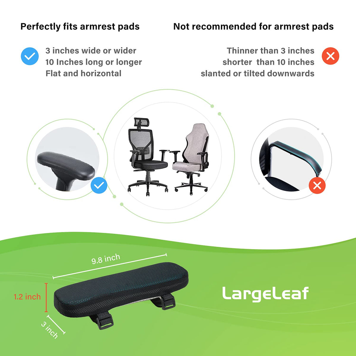 MAYCREATE Chair Armrest Pads for Office and Gaming Chair 25×7.5×3cm with Cooling Gel | Memory Foam Elbow Cushion