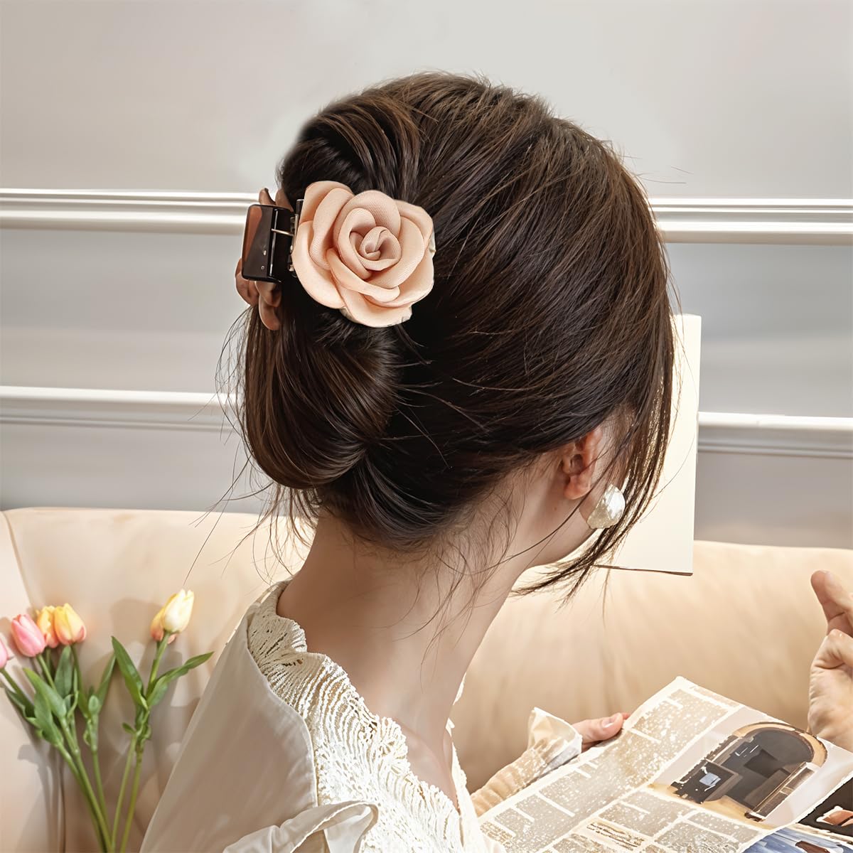 MAYCREATE Claw Clips for Half Updos with Spring Loaded Clamp and 1.57 in Acrylic Design | Women Hair Accessories