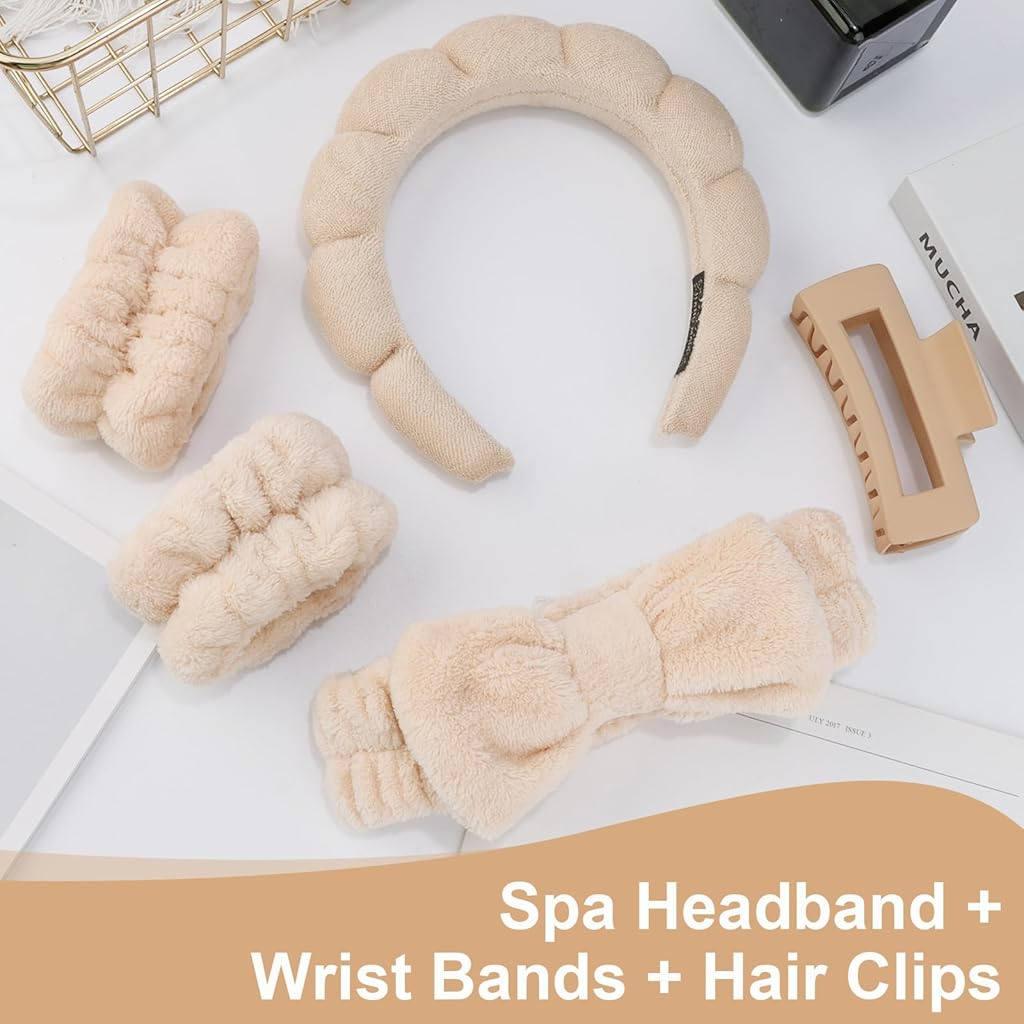 MAYCREATE® Face Wash Hair Bands for Women Spa Headband Wristband Set with Hair Clips Makeup Skincare Head Band Wrist Bands Washing Face Teen Girl Gifts 2 PCS