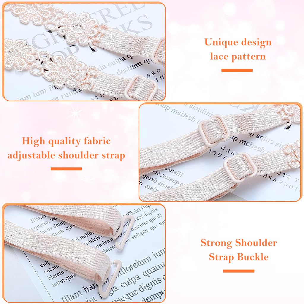 MAYCREATE Bra Straps for Women with Non Slip Lace Flower Design 15.55 in Adjustable Length | 3 Pairs