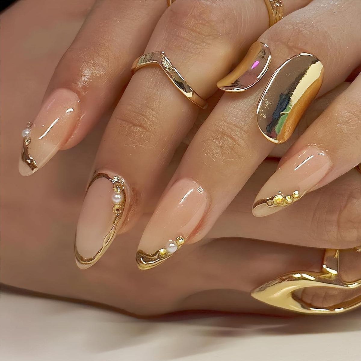 MAYCREATE Press On Nails for DIY Nail Art featuring 3D Embossed Almond Design 24 Pcs Set