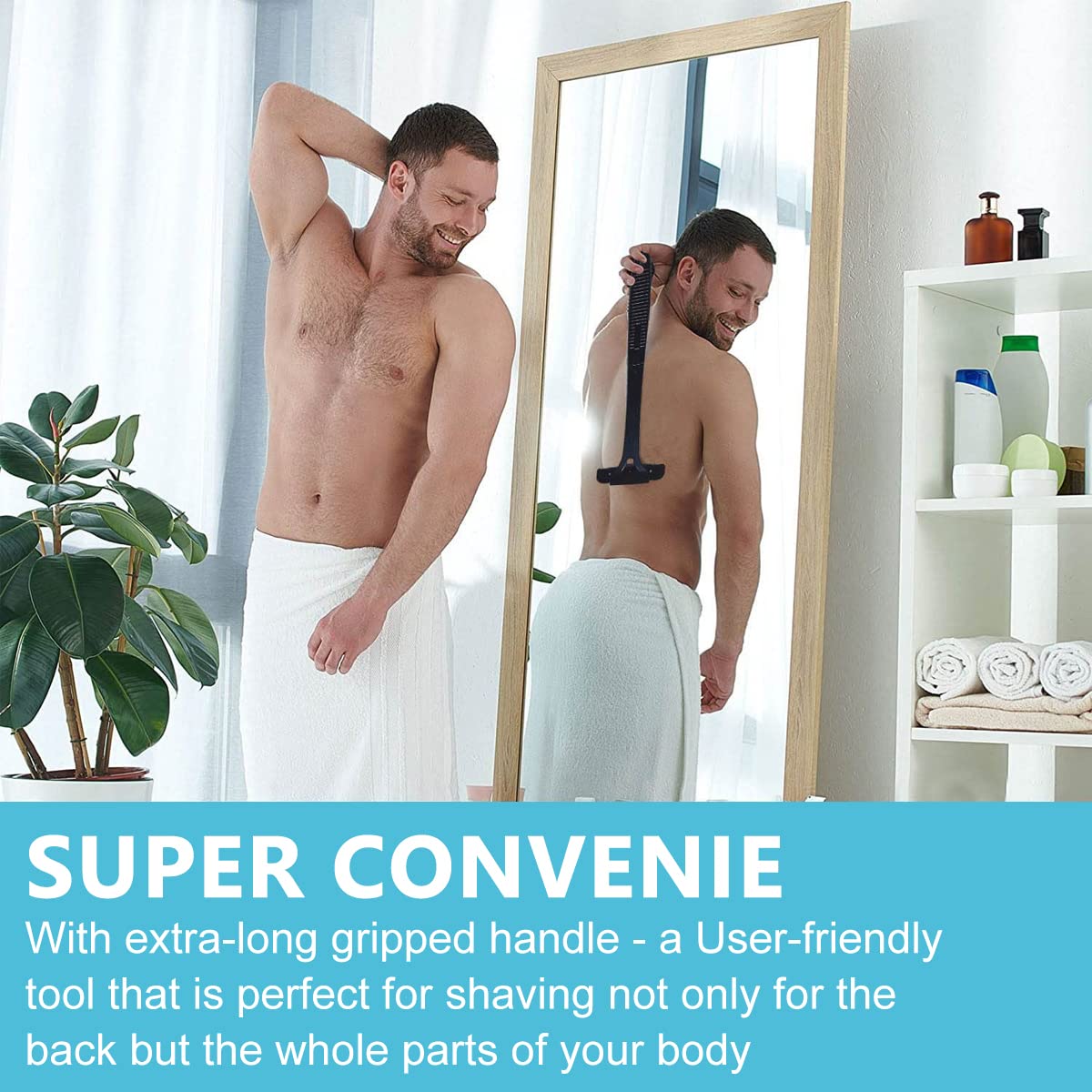 MAYCREATE® Back Hair Removal and Body Shaver for Men, Extra-Long Foldable Handle with 5 Blades, Shave Wet or Dry Shaving Epilating Body Groomer