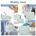 MAYCREATE Makeup Pouch Bag Set for Travel with 3pcs Quilted Cotton Blue Floral Organizer