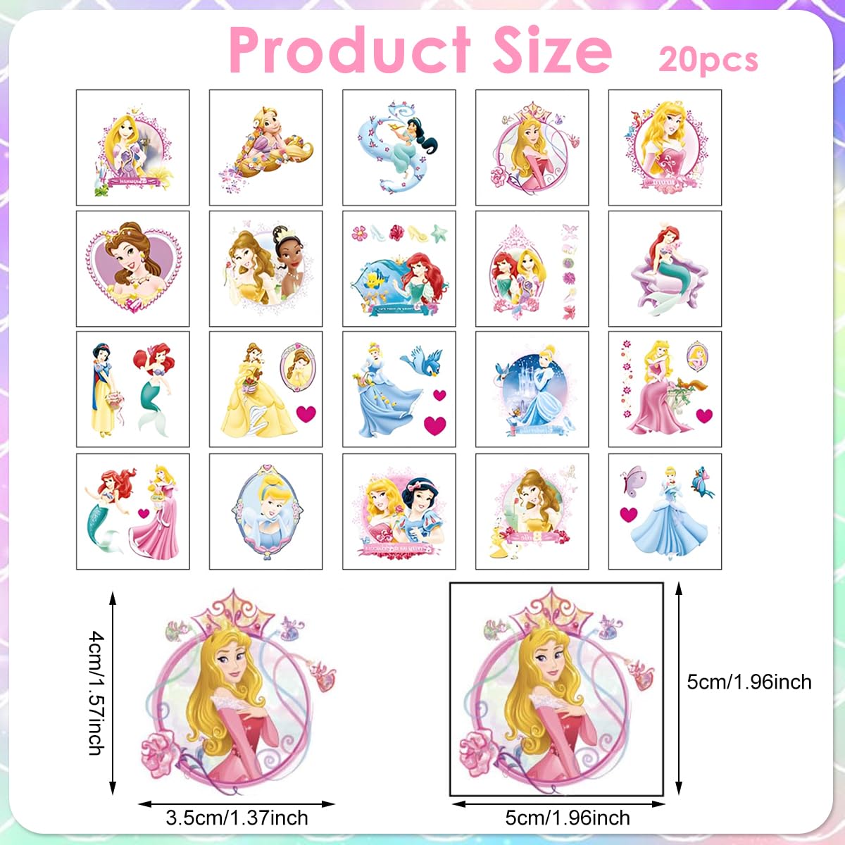 MAYCREATE Princess Temporary Tattoos for Kids with Waterproof Design 20 Sheets | 40 PCS