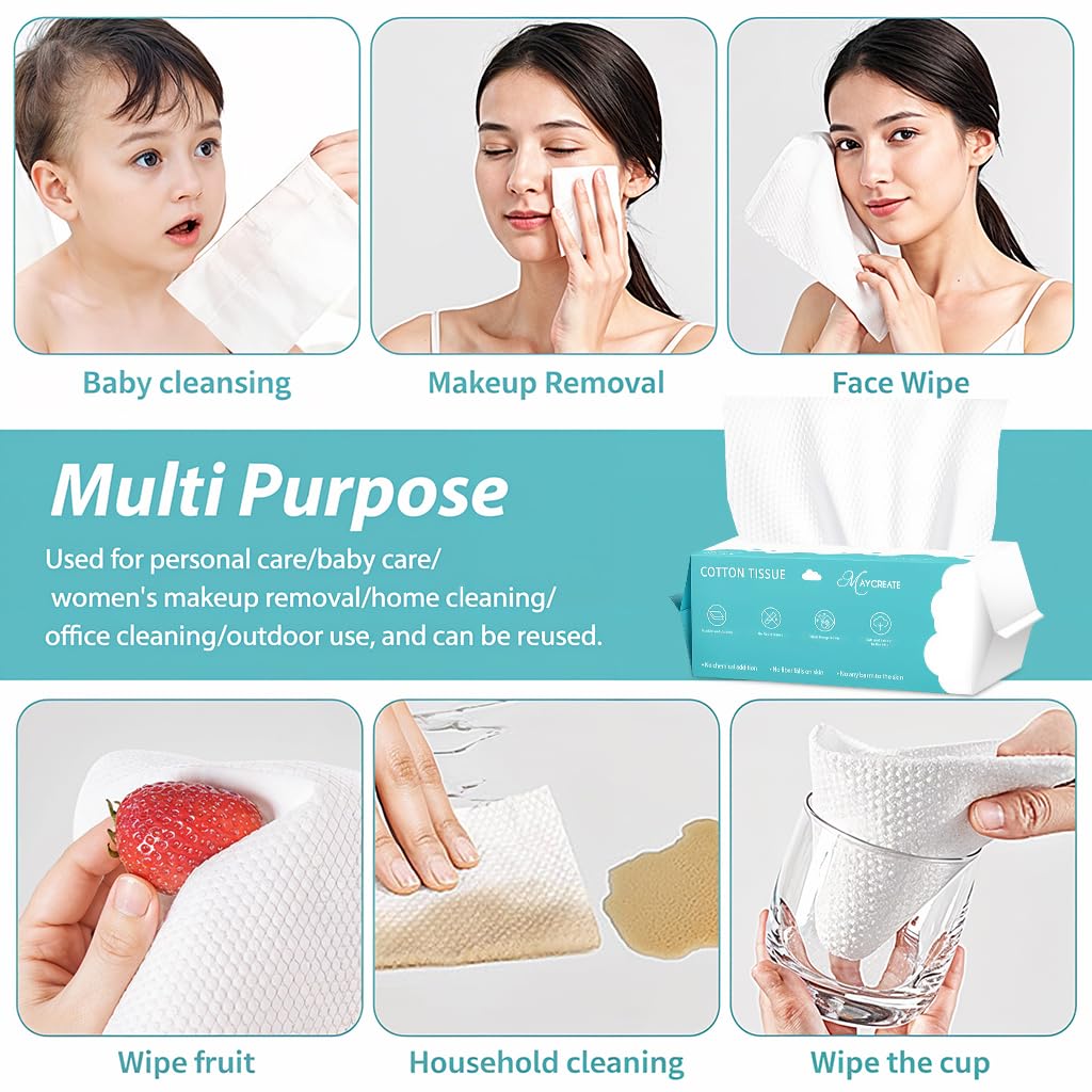 MAYCREATE Face Towel Disposable for Daily Use with 70 Count 7.87x7.87 in Soft Cotton Wipes