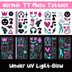 MAYCREATE Temporary Tattoo Sticker for Festival and Party with Dual Color Glow | 10 Sheets