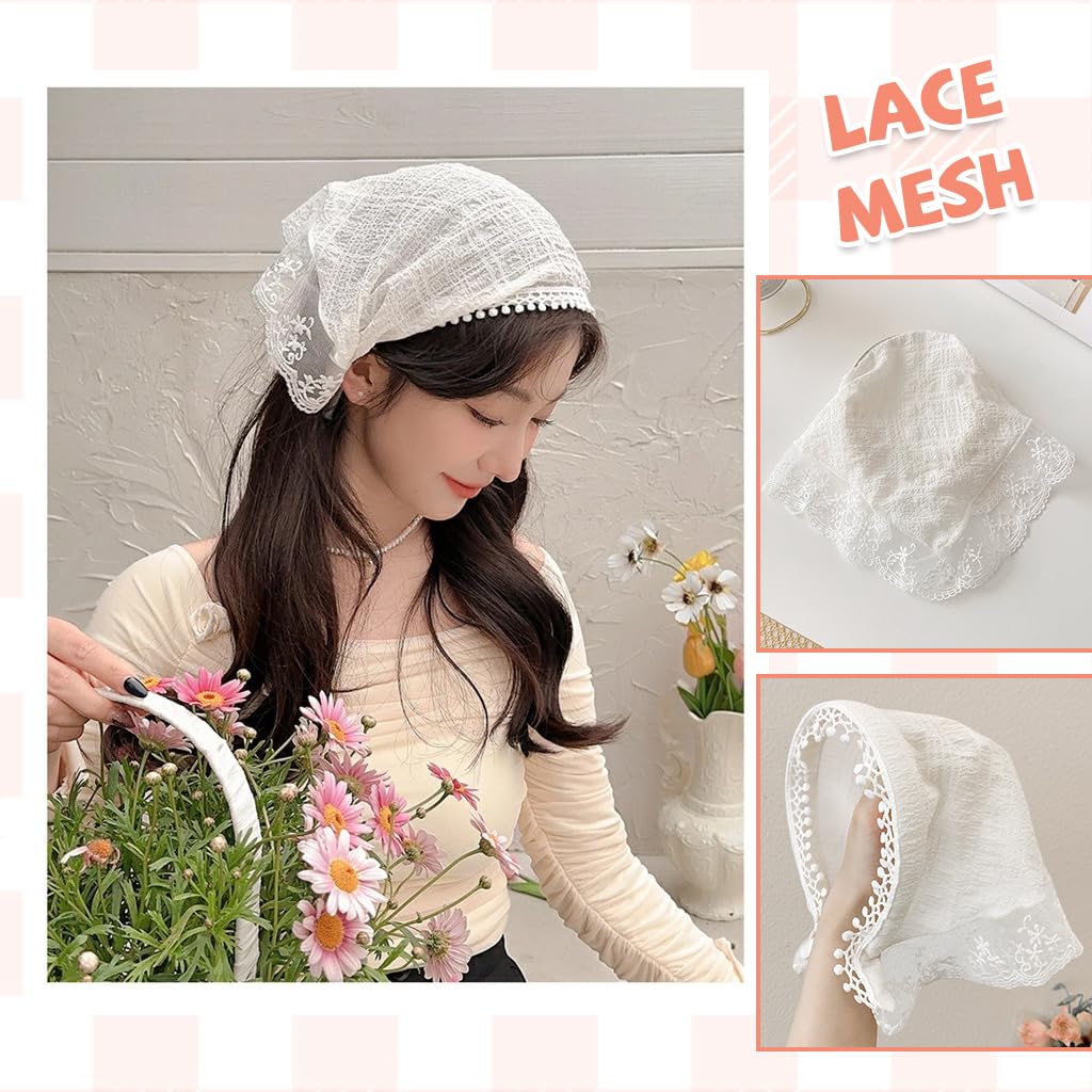 MAYCREATE Headwear for Girls with White Lace Headband and Pink Plaid Bow | 2Pcs Fashion Hair Accessories