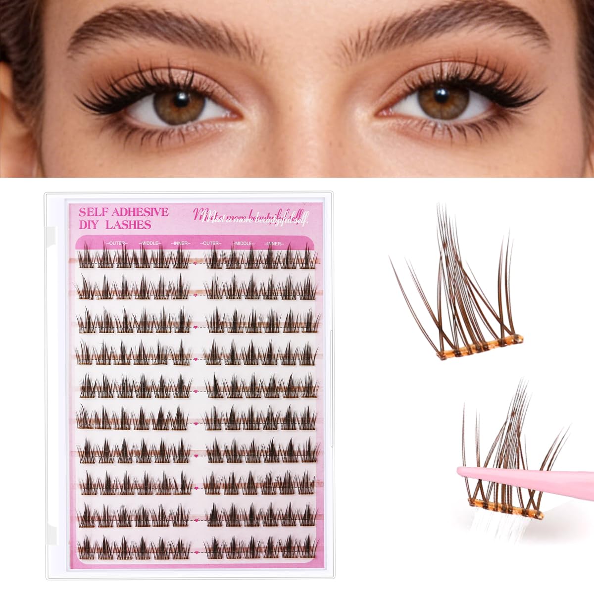 MAYCREATE® 120Pcs Self-Adhesive Pre-Glued False Eyelashes Kit, 12mm Lash Cluster Fluffy Lashes for Natural or Party Look, DIY Eyelash Extension Kit