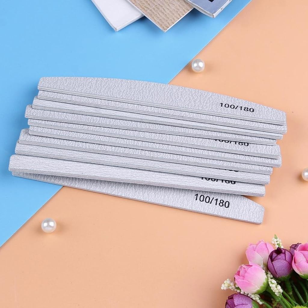 MAYCREATE® 20PCS Professional Nail Files Buffers Kit Arch Shape 100 180 Grit Dual-Sided Emery Board for Manicure Acrylic Nails Gel Polish Removal Durable Washable Shaper Grey
