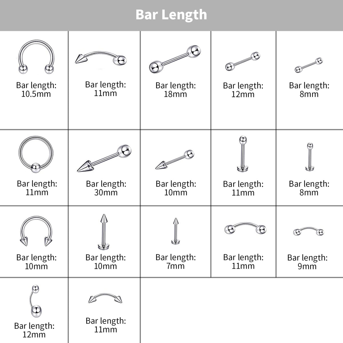 MAYCREATE Piercing Jewelry Set for Lip Tongue Eyebrow Nose Belly | 170pcs Stainless Steel