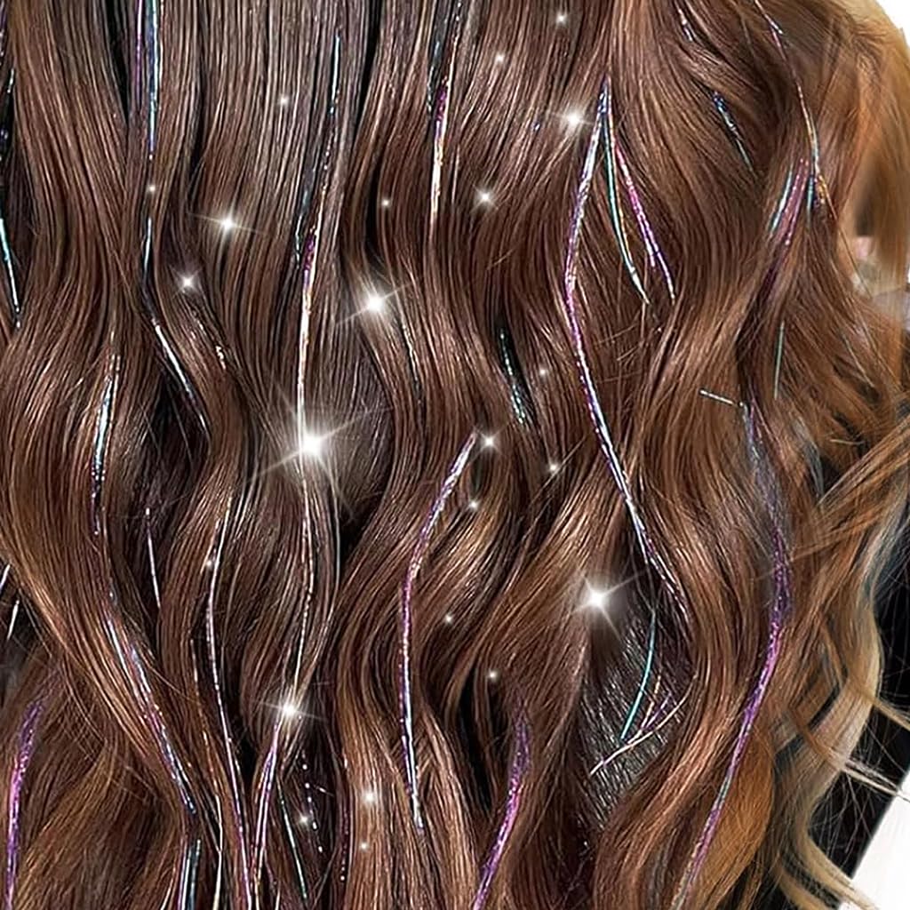 MAYCREATE Hair Tinsel Hair Extensions for Party and Daily Wear featuring Clip-in Design 6pcs 20.5in | Colorful Glitter Strands for Women and Girls