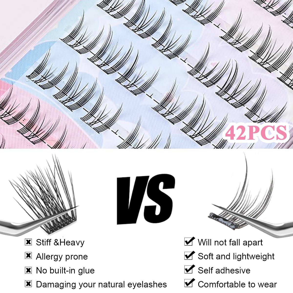MAYCREATE False Eyelashes for DIY Lash Extension featuring Pre Glued 3D Clusters | Natural Fiber for Sensitive Eyes