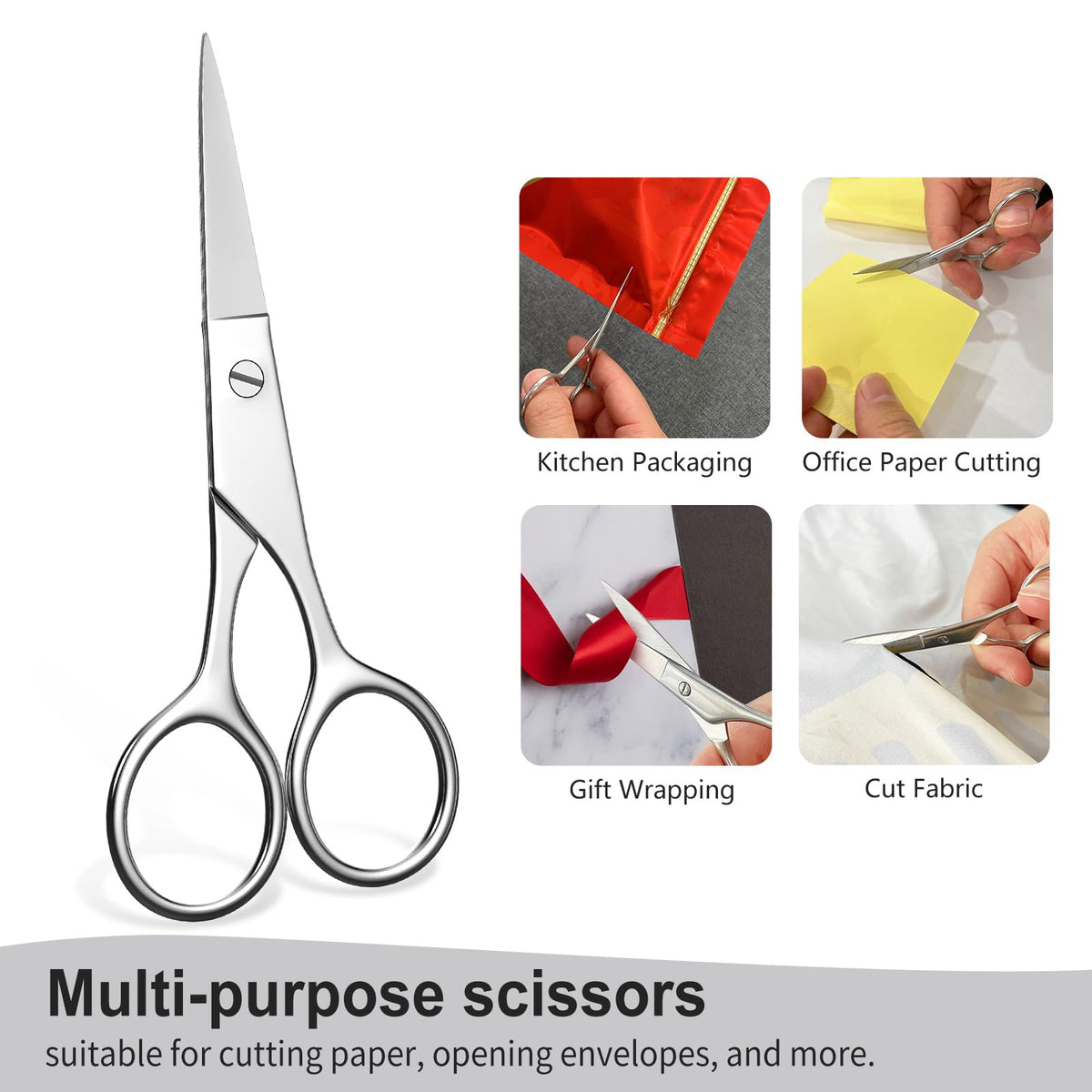 MAYCREATE Small Grooming Scissors Stainless Steel Facial Hair Scissors Trimmer Pointed Tip Straight Scissors Portable Beauty Scissors for Men Women