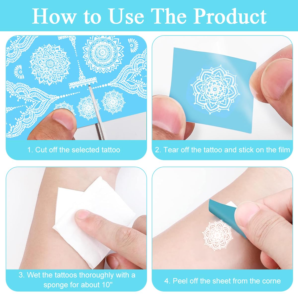 MAYCREATE White Hand Tattoo Stickers for Weddings and Festivals featuring 10 Sheets | Waterproof Temporary Henna for Women and Girls