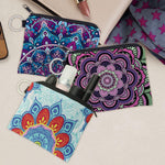MAYCREATE Mandala Coin Purse Set for Travel and Daily Use with Metal Loop Ring | 3Pcs Polyester Pouches for Women and Girls