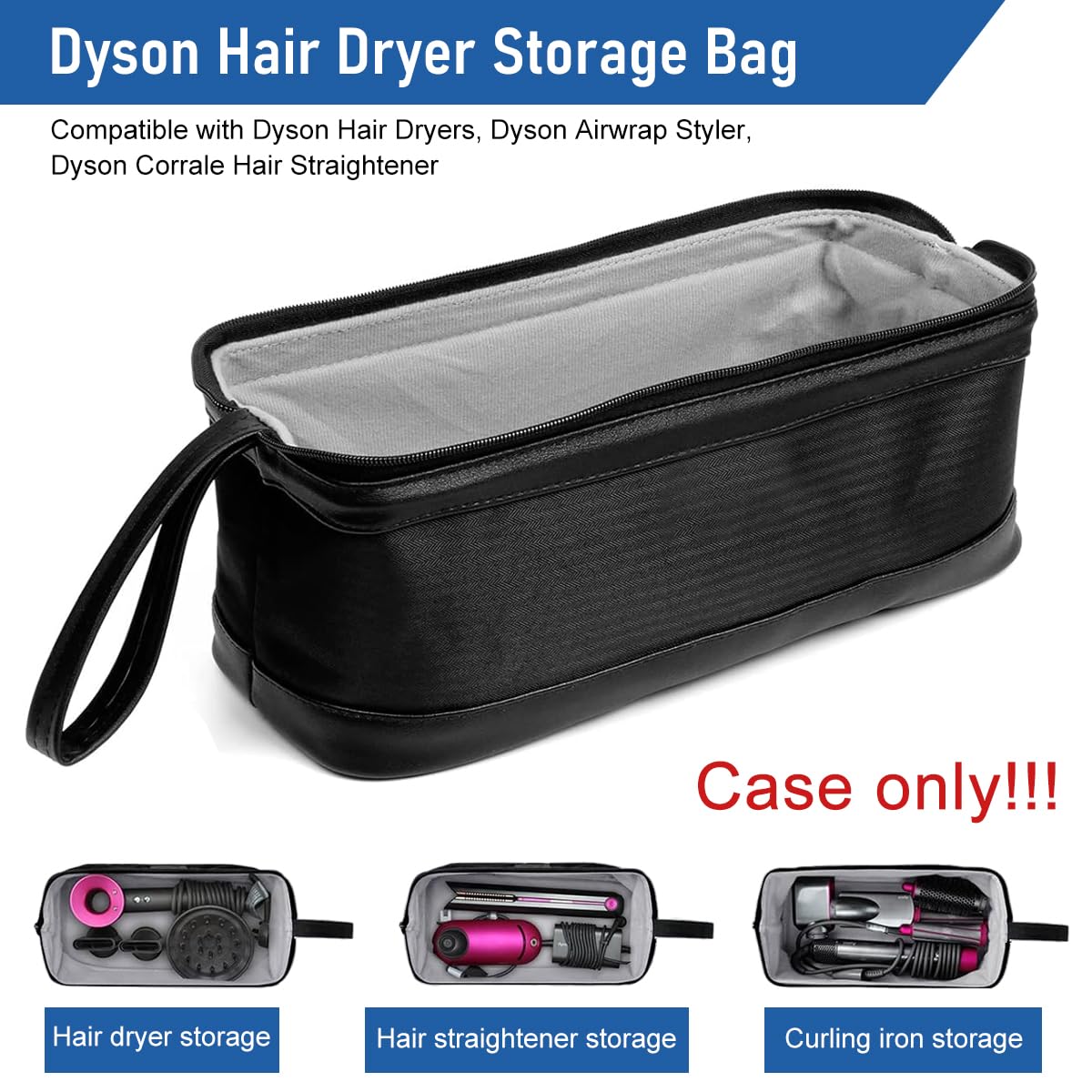 MAYCREATE Hair Tools Travel Bag for Dyson and Shark with Plush Lining and 40x19x16cm Capacity | Black Waterproof Organizer