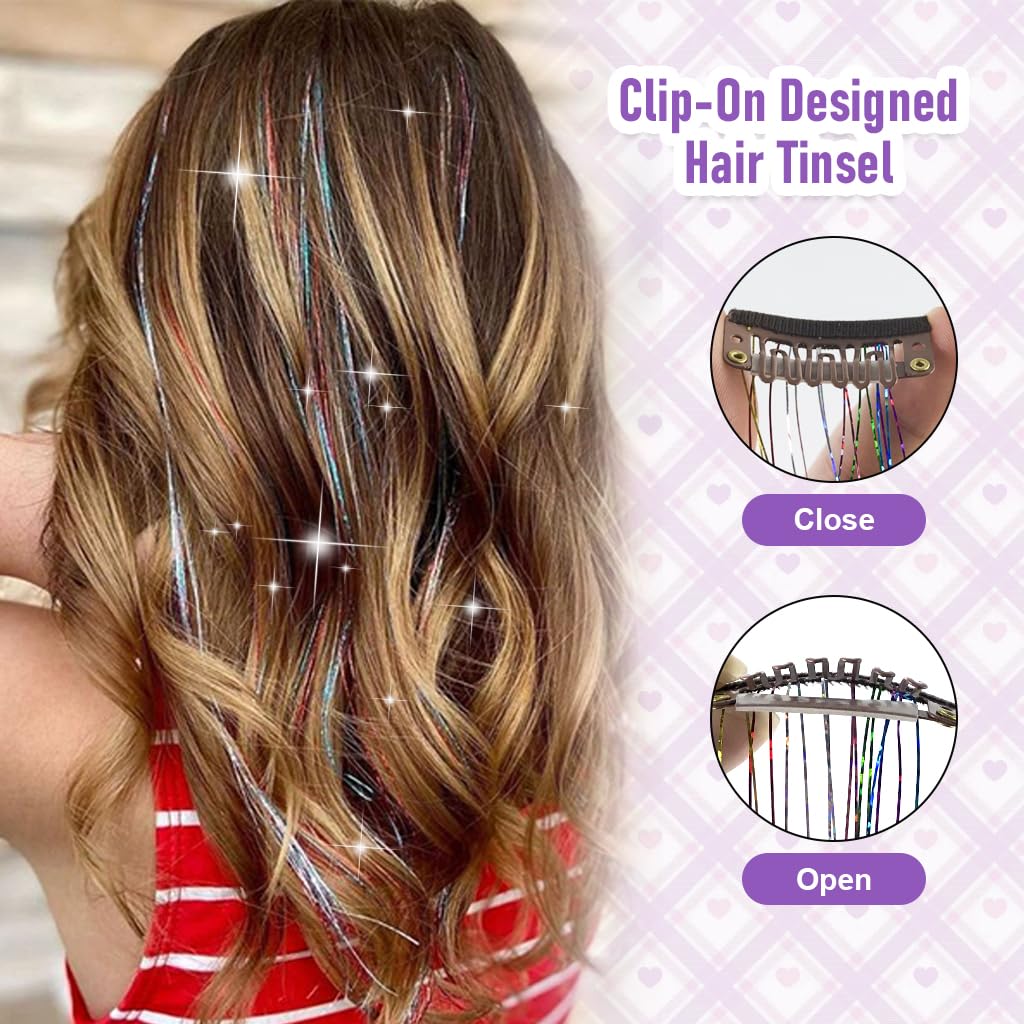 MAYCREATE Hair Tinsel Extensions for Women featuring 18PCS 20 Inch Glitter Clip In Strands | Festival Sparkle Highlights