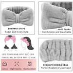 MAYCREATE Spa Headband & Wristband Set for Face Washing with Soft Flannel Bow | Grey
