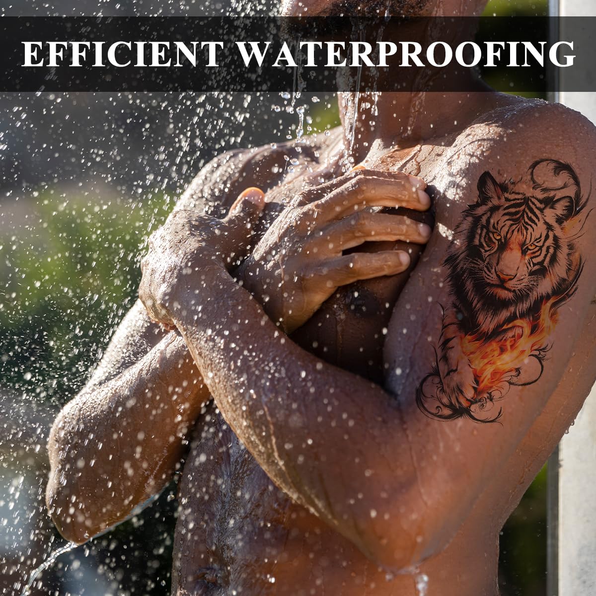 MAYCREATE Temporary Tattoo Sticker Set for Men featuring Tiger and Lion Designs 148x210mm | Waterproof Large Arm Tattoos