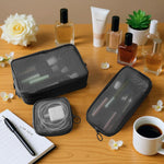 MAYCREATE Makeup Organizer Bag Set for Travel and Toiletries with 4 Mesh Zipper Pouches Black