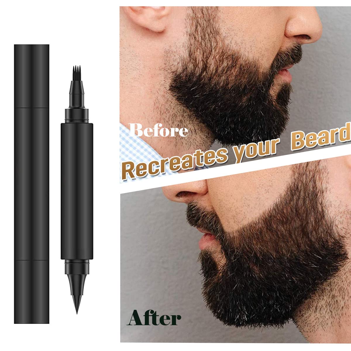 MAYCREATE® Beard Pencil Filler Barber Styling Pen with 2 Pen Nibs, 1 Brush, Waterproof Proof Beard Pencil Filler, Sweat Proof Natural Shaping Up for Beard, Moustache & Eyebrows,Black