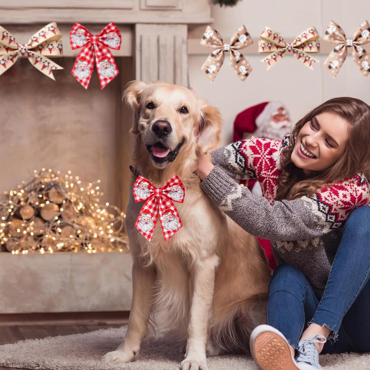 MAYCREATE Christmas Ribbon Set for Gift Wrapping and DIY Crafts featuring 3 Rolls 2.5 in x 5 yd Wired Fabric | Snowflake Santa Snowman Designs