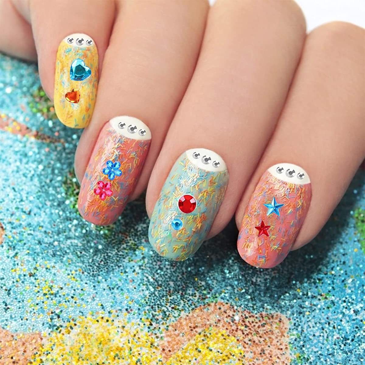 MAYCREATE 5 Sheet Gem Stickers Rhinestones Acrylic Color Self Adhesive Face Jewels Stickers for Women Girls Kids DIY Crafts, Makeup, Nail Art, Sketchbook and Decorations