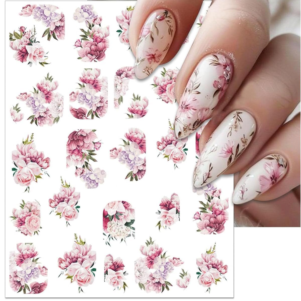 MAYCREATE Nail Art Stickers for DIY Floral Designs with 9 Sheets Self‑Adhesive Decals | Waterproof Nail Decor for Women and Girls