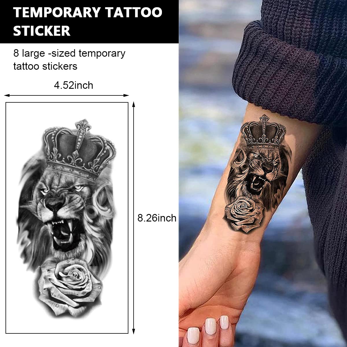 MAYCREATE® 38 Sheets Temporary Tattoo Sticker For Men Black Tatto Sticker Beast on Arm Waterproof Large Tattoo Stickers Assorted Tatto Sticker