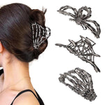 MAYCREATE Gothic Hair Claw Clips for Halloween with Metal Alloy Skeleton Hand Set of 3 | Punk Style Accessories