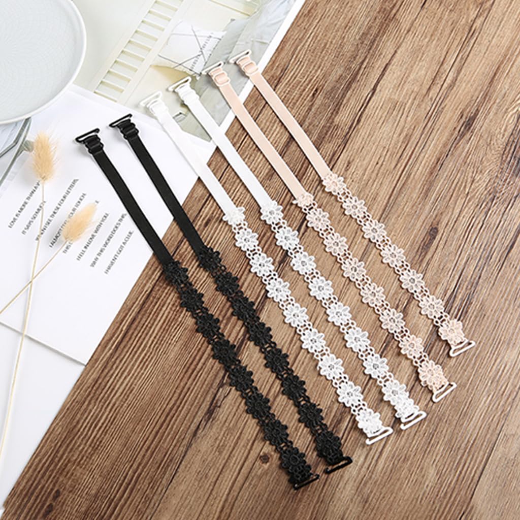 MAYCREATE Bra Straps for Women with Non Slip Lace Flower Design 15.55 in Adjustable Length | 3 Pairs