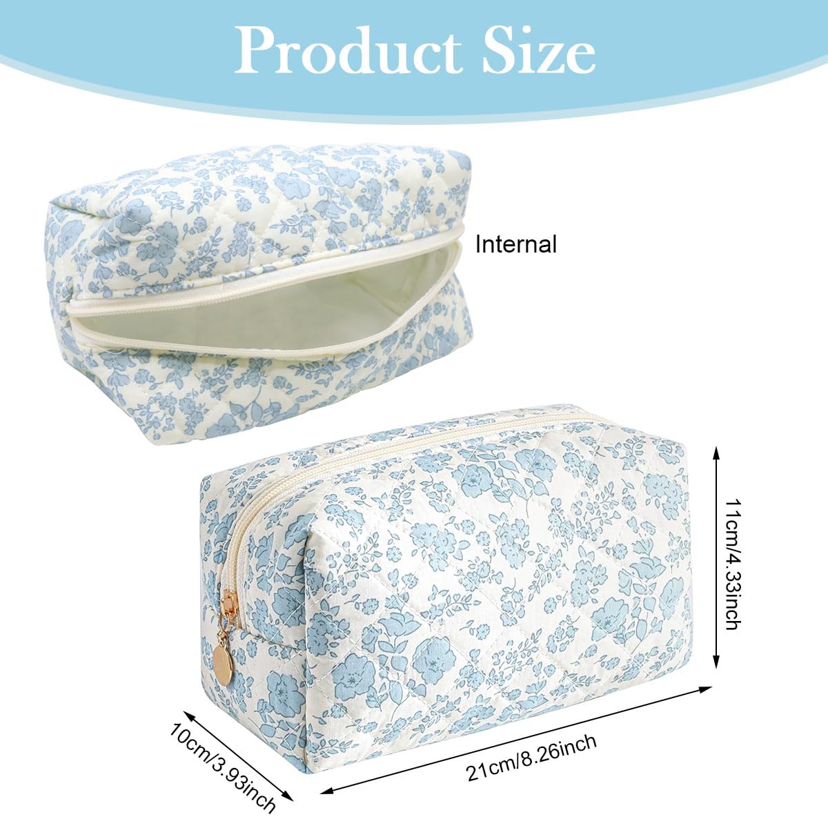 MAYCREATE Makeup Bag for Travel and Home Use with Soft Zipper | Blue Floral 20.5x9x9.5cm