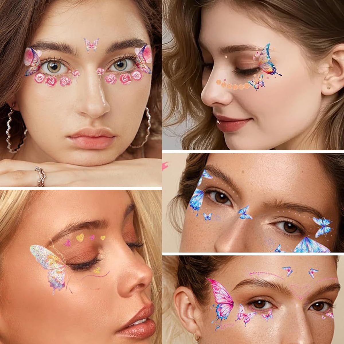 MAYCREATE Tattoo Sticker for Women with 10 Waterproof Glitter Butterfly Designs | Face and Body Temporary Tattoos